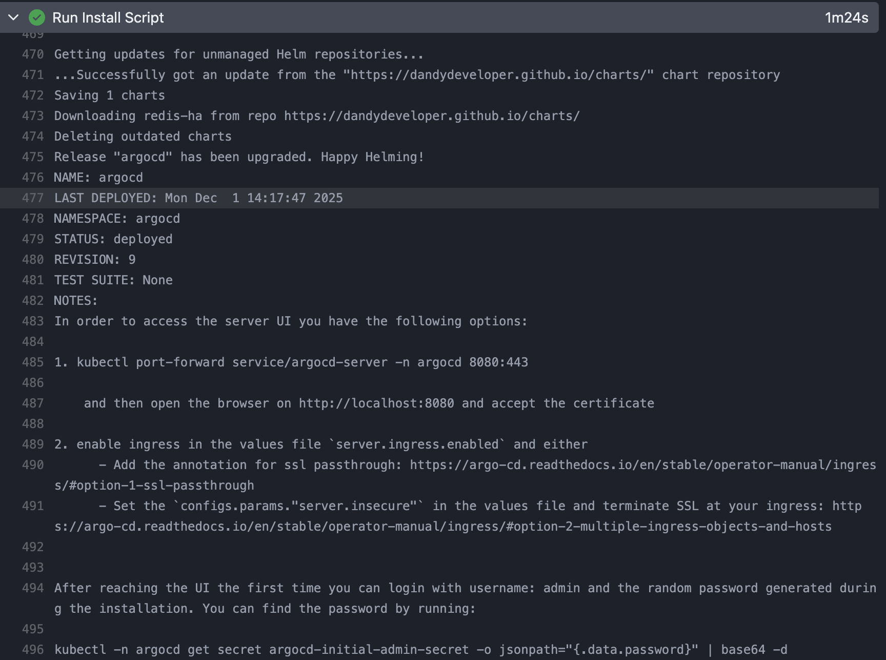 Successful deploy pipeline logs